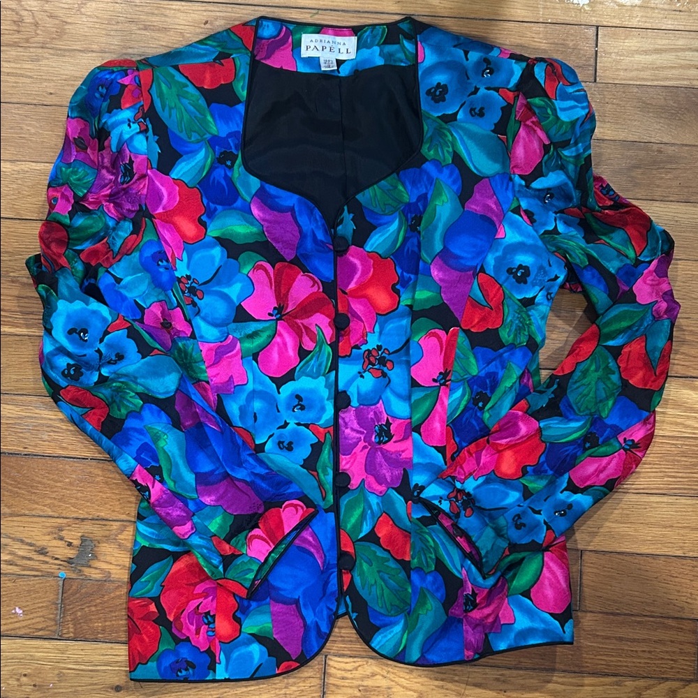 Adrianna Papell Vibrant Floral Blazer in Blue and Red